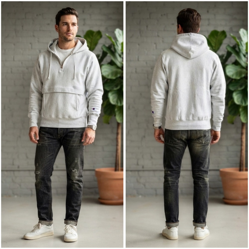 Champion Reverse Weave Quarter Zip Anorak Hoodie Mens Medium Grey CS3055